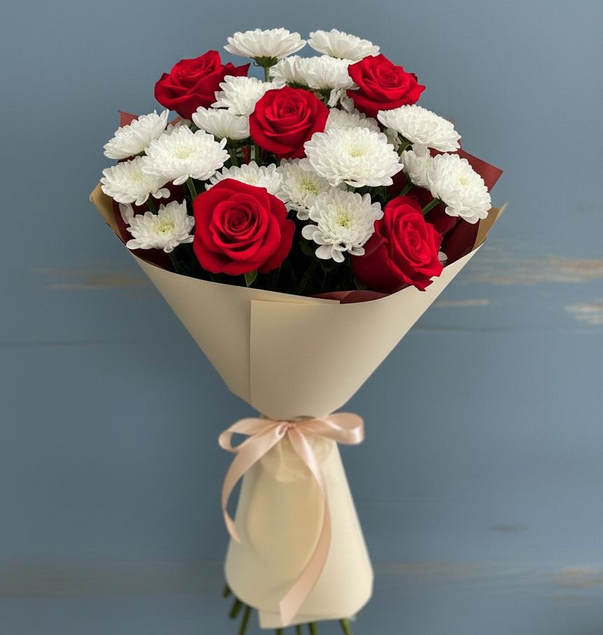 Букет цветов из: Розы и Хризантемы в Сергиевское