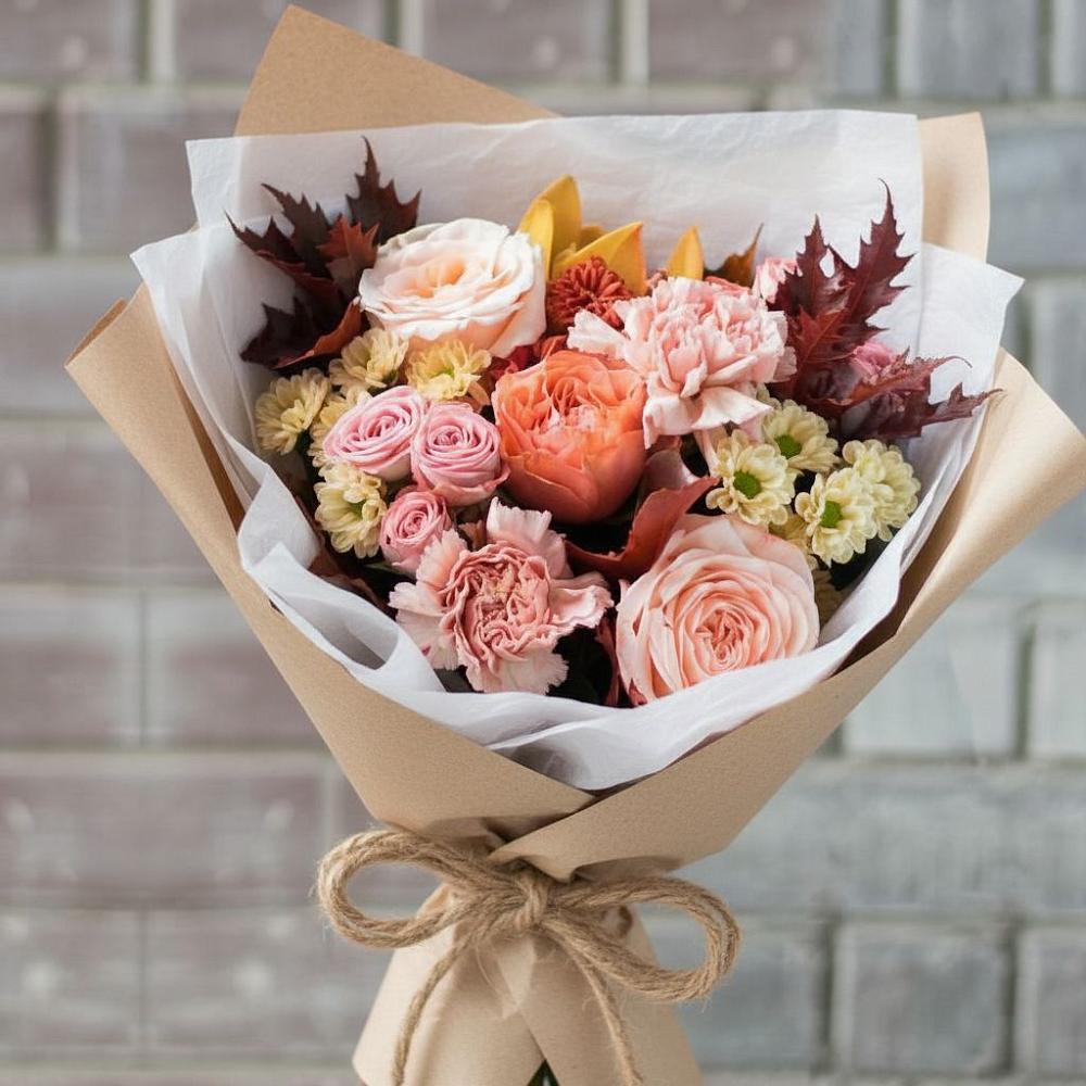 Букет цветов из: Гвоздики, Хризантемы и Розы в Сергиевское