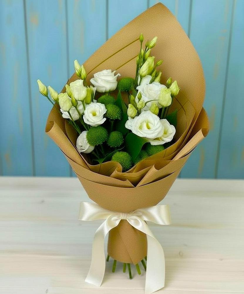 Букет цветов из: Хризантемы и Лизиантусы в Сергиевское