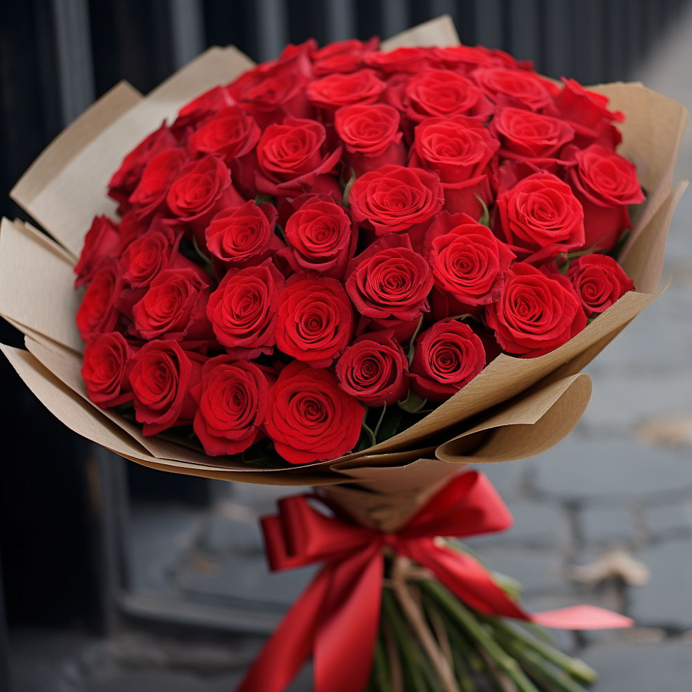 Букет 51 Красная роза Эдлесс Лав в Сергиевское