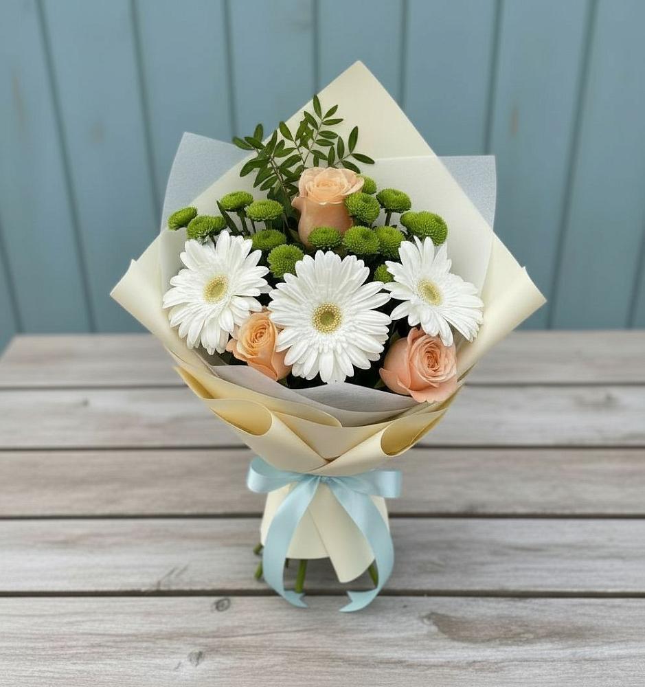 Букет цветов из: Герберы, Розы и Хризантемы в Сергиевское