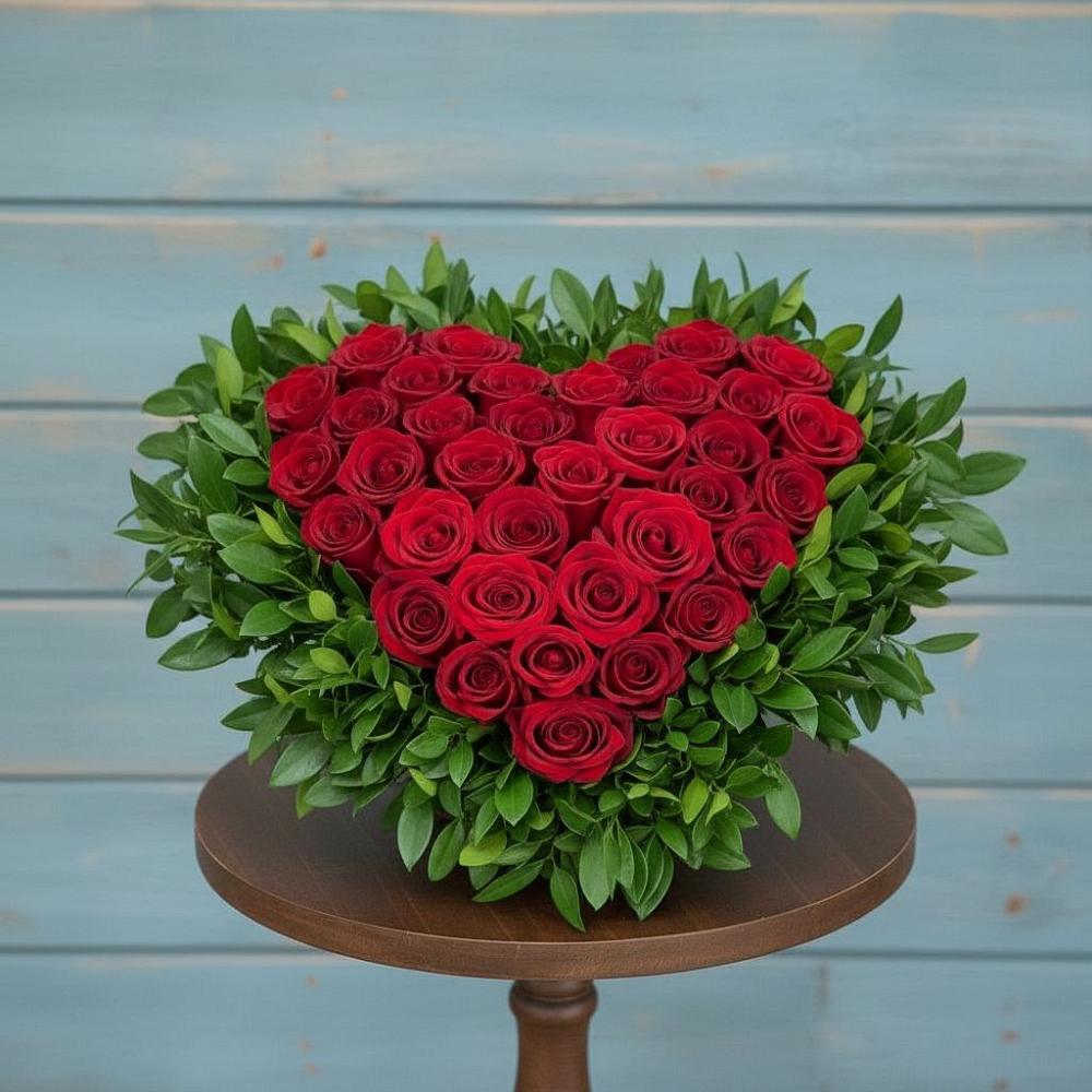 Цветочная композиция из Розы в виде сердца в Сергиевское