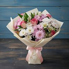 Букет цветов из:  Хризантемы, Альстромерии и Розы в Сергиевское