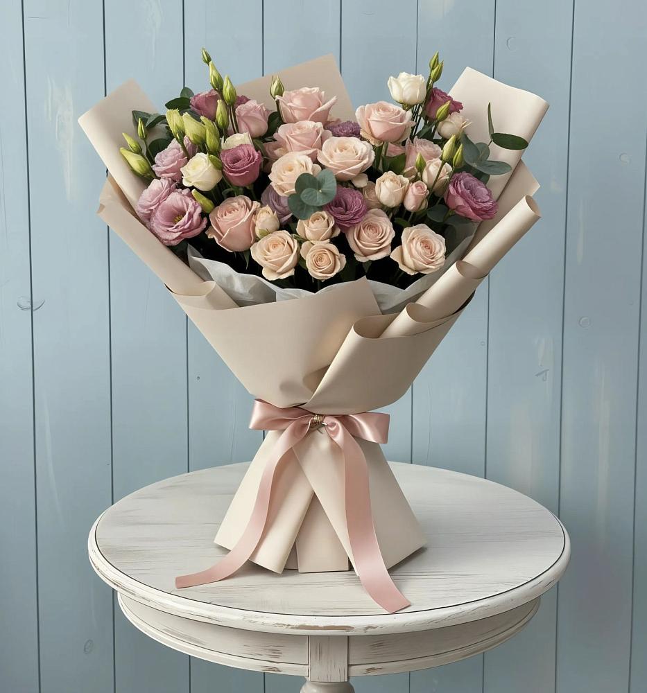 Букет цветов из: Розы и Лизиантусы в Сергиевское