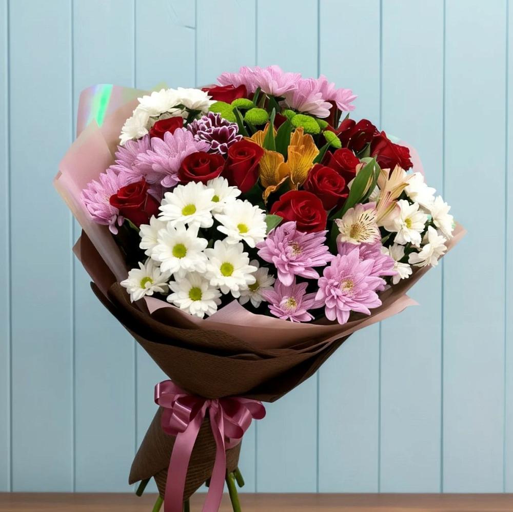 Букет цветов из: Розы, Хризантемы и Альстромерии в Сергиевское