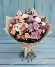 Букет цветов из:  Хризантемы, Розы и Альстромерии в Сергиевское